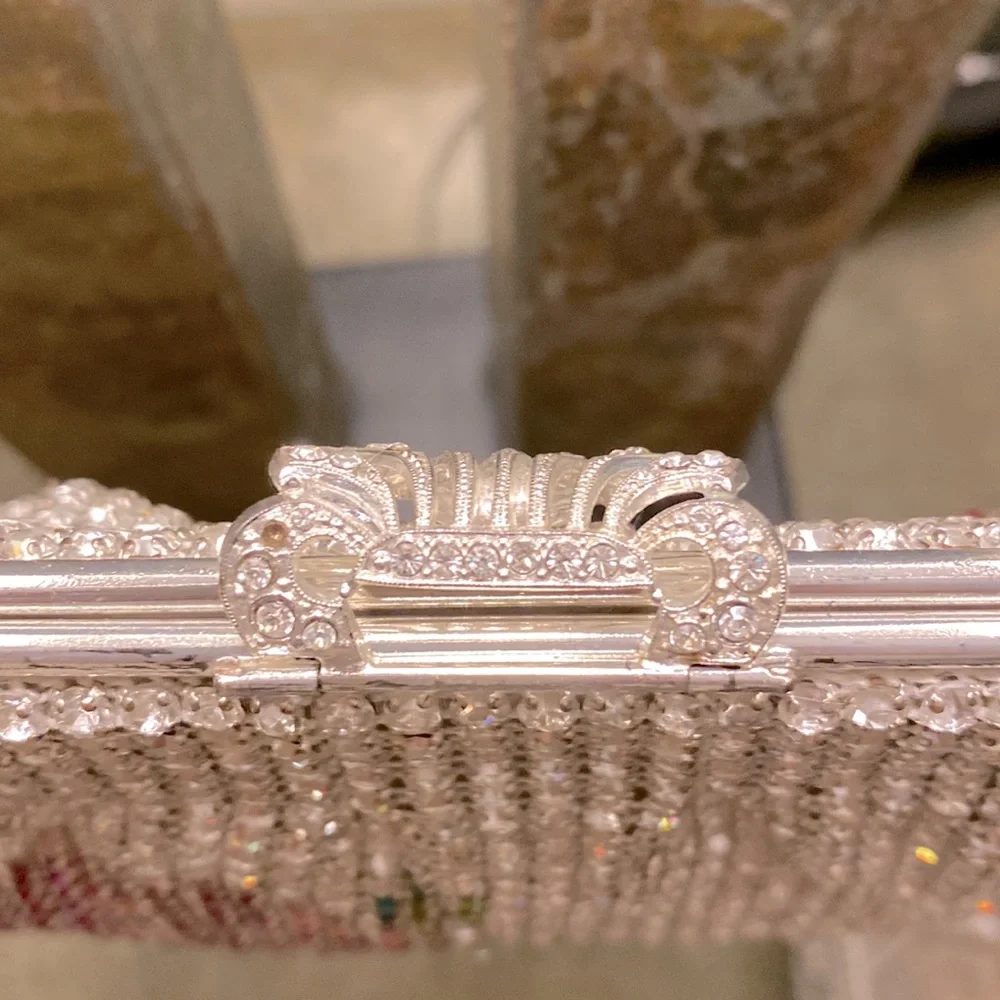 Rhinestone Encrusted Evening Clutch with Hidden Shoulder Chain - Picture 10 of 16